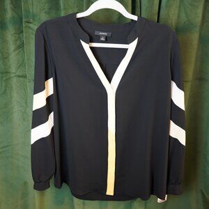 Alfani Black, Yellow, White Long Sleeve Shirt Blouse Size Medium